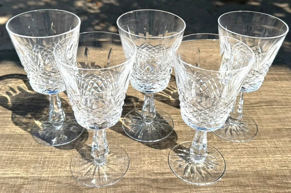 Waterford Crystal Kenmare Water Goblets Set of 5 Signed Ireland 6 7/8